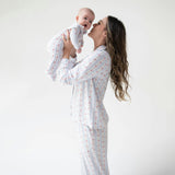Anna Floral Stripe - Adult Long Sleeve Coat Style and Pant With Pockets