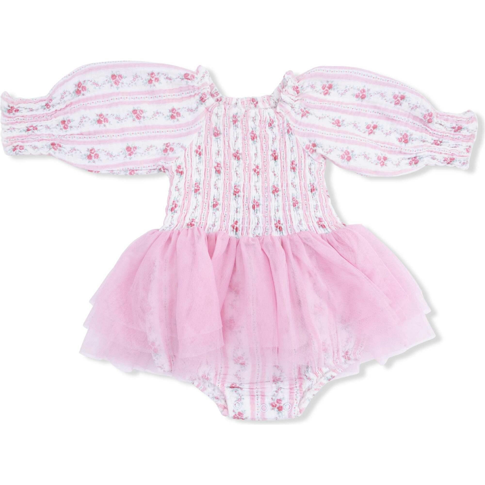Winding Roses Stripe - Long Sleeve Smocked Bubble with Tutu