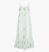 The Lux Nightgown - White/Green Arcadia Border