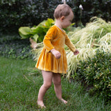 Long Sleeve Bubble Romper in Mustard Velvet FW25