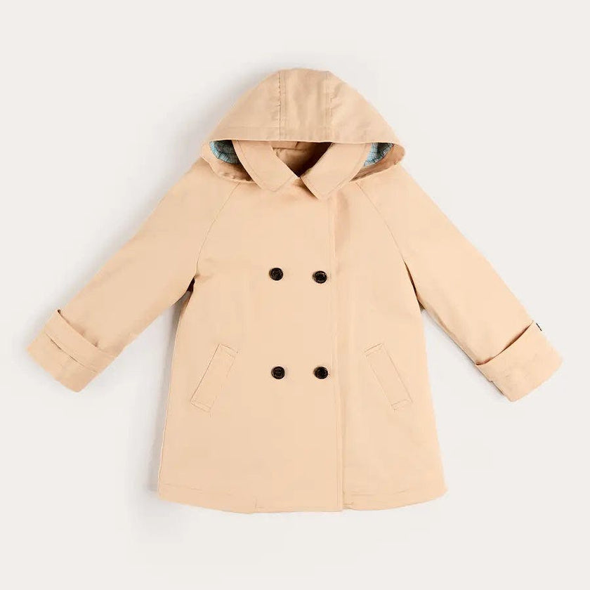 Double Breasted George Check Lined Rain Coat With Detachable Hood in Beige (2-10yrs)