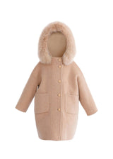 Champagne Wool Coat with Faux Fur Hood