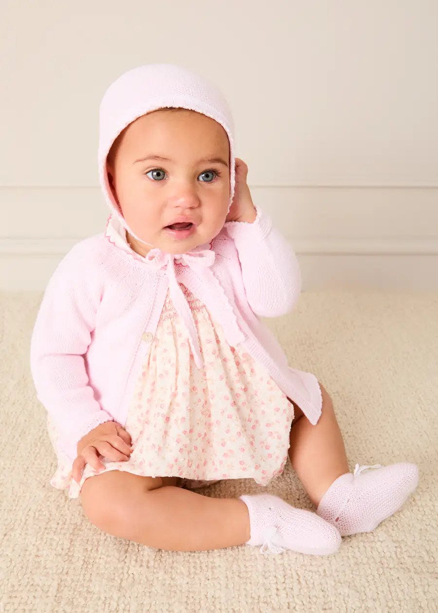 Openwork Detail Baby Cardigan in Baby Pink (1-9mths)