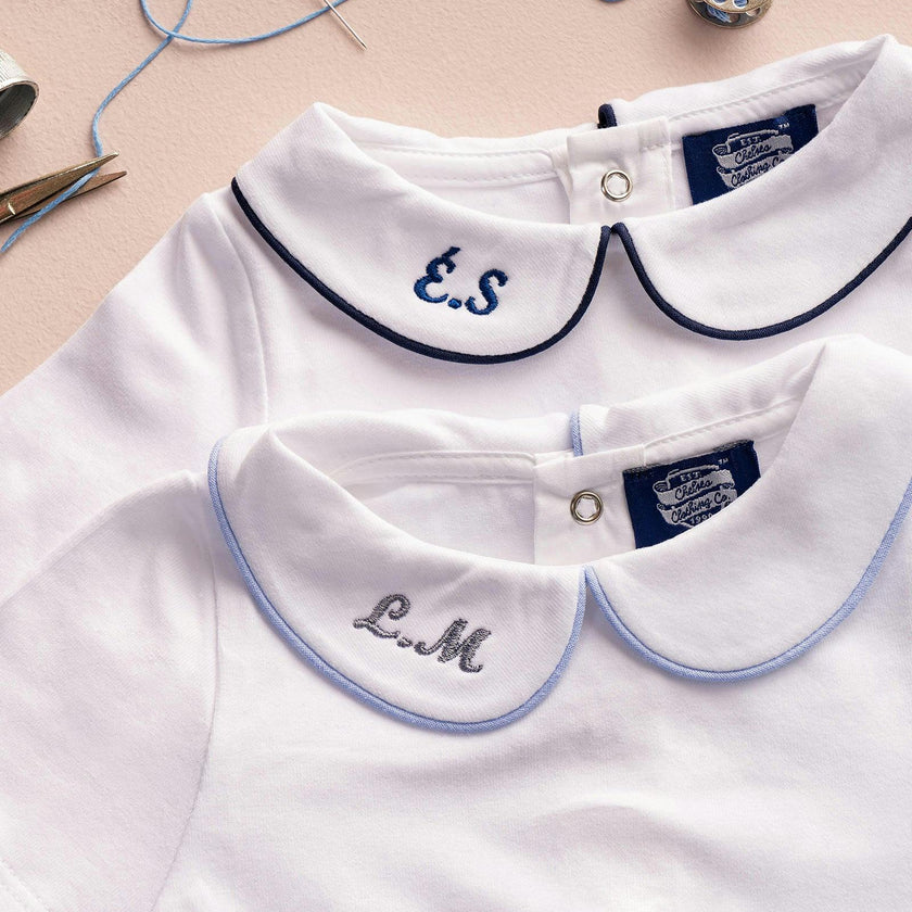 Baby Short-Sleeved Milo Bodysuit in White/Blue