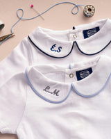 Baby Short-Sleeved Milo Bodysuit in White/Blue