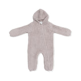Chenille - Stone Hooded Romper with Striped Texture