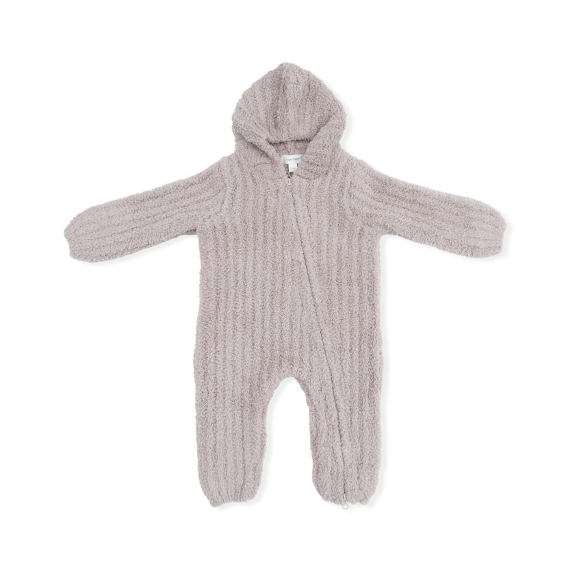 Chenille - Stone Hooded Romper with Striped Texture