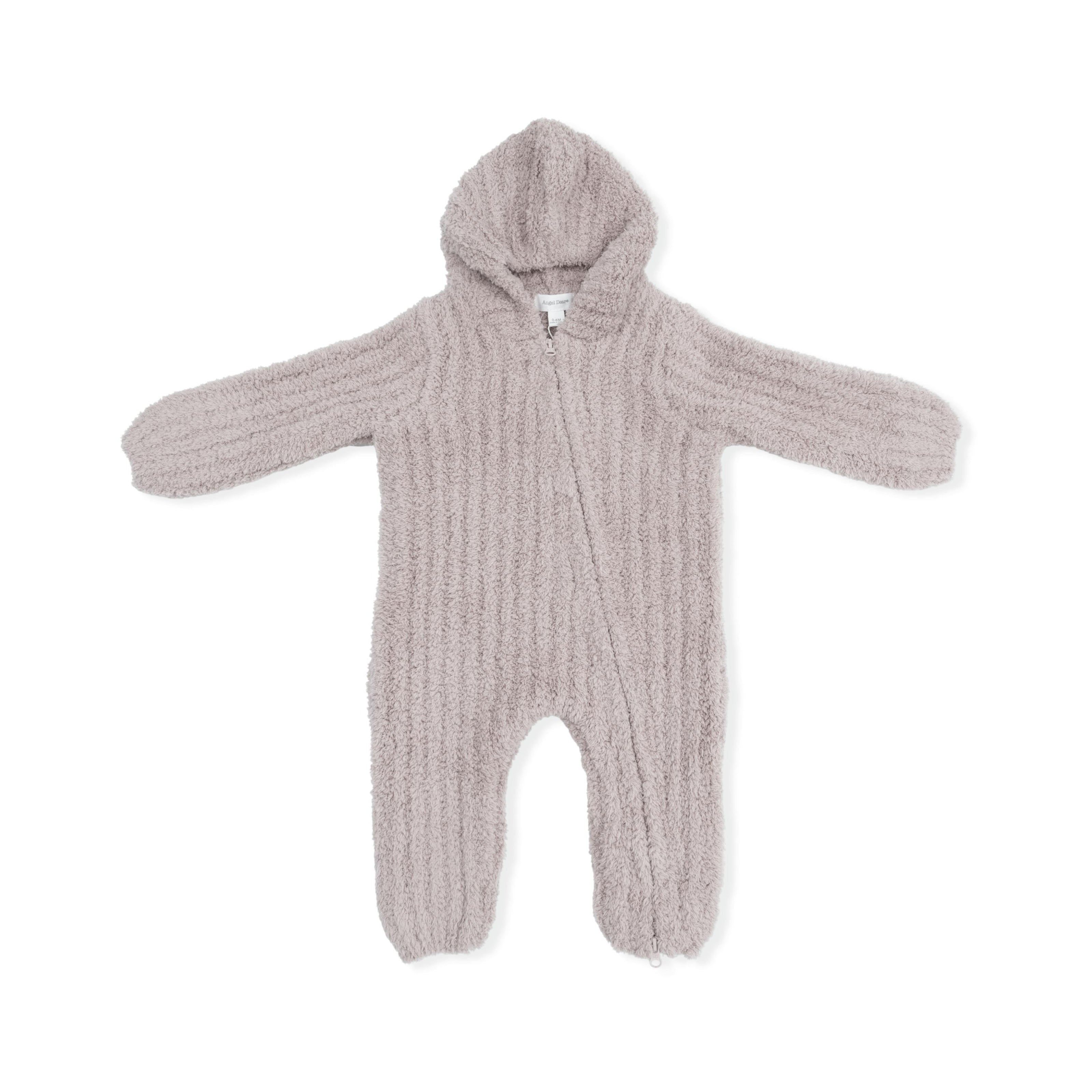 Chenille - Stone Hooded Romper with Striped Texture