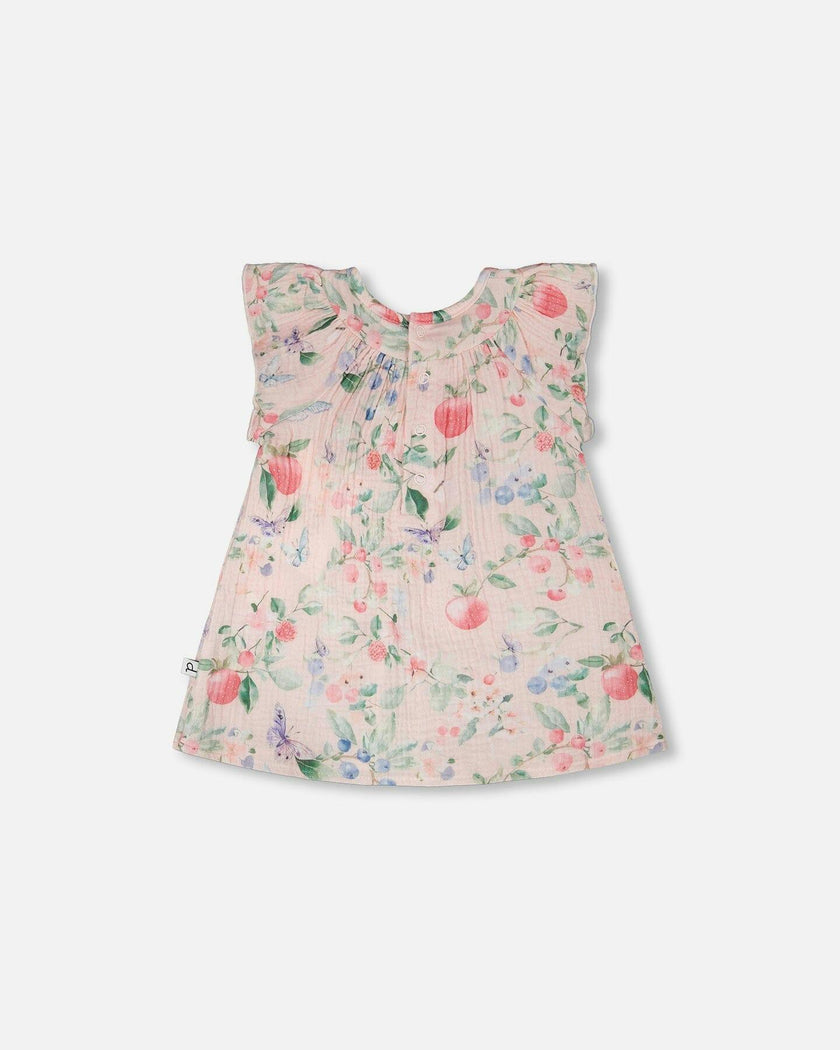 Cotton Muslin Dress And Bloomer Set Pink Printed Berries