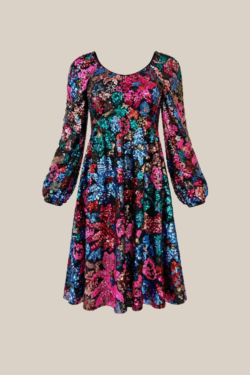Jewel Dress in Multicolor Bloom Sequin