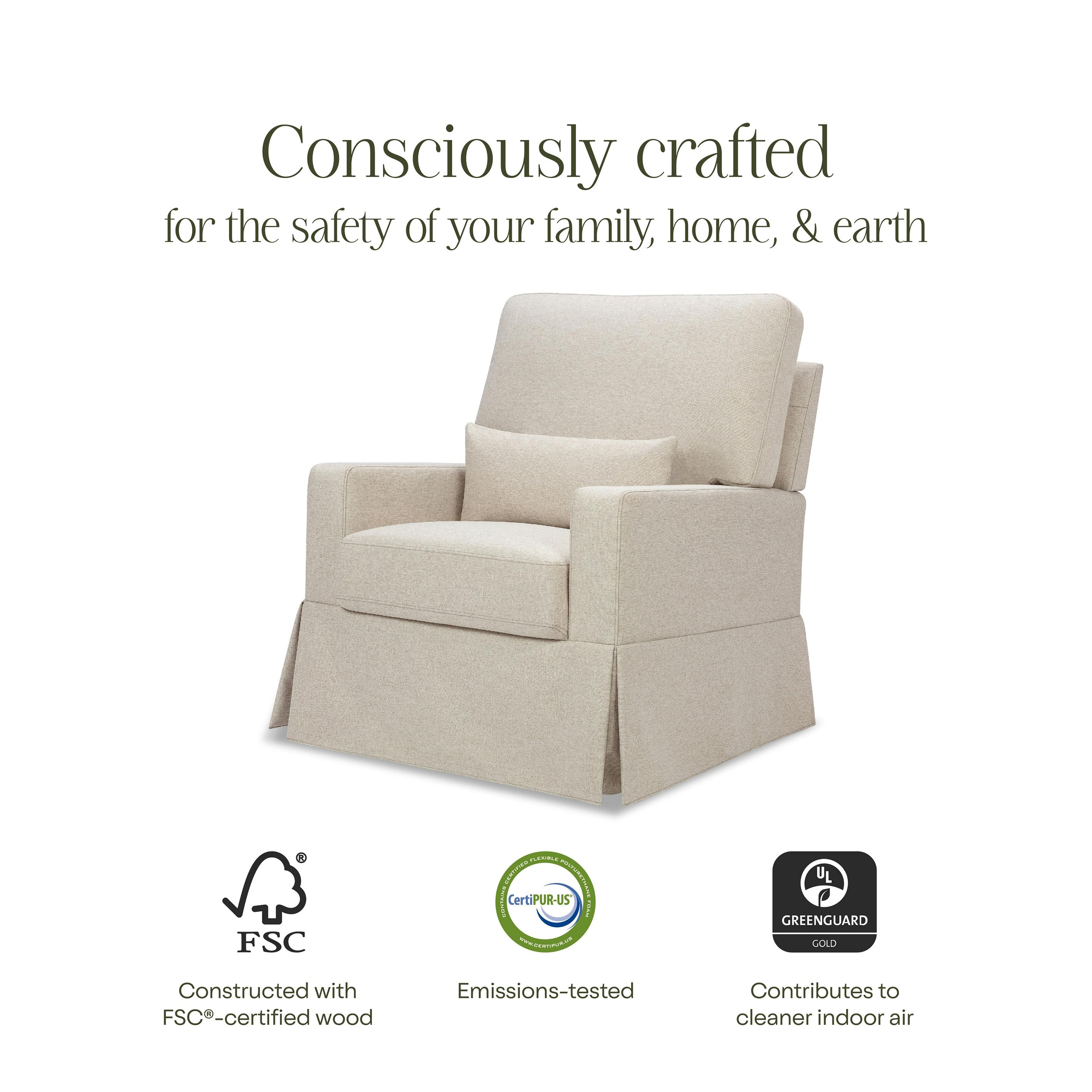 Crawford Pillowback Comfort Swivel Glider in Eco-Performance Fabric | Water Repellent & Stain Resistant in Performance Beach Eco-Weave