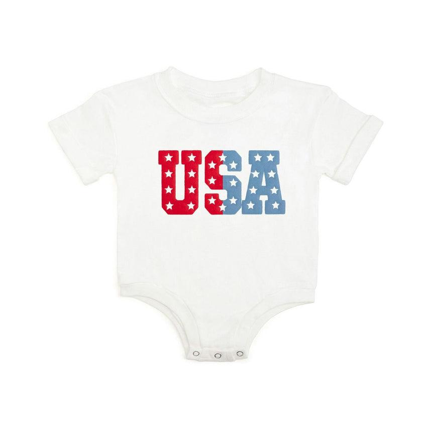 USA Puff Ink Short Sleeve Romper - White