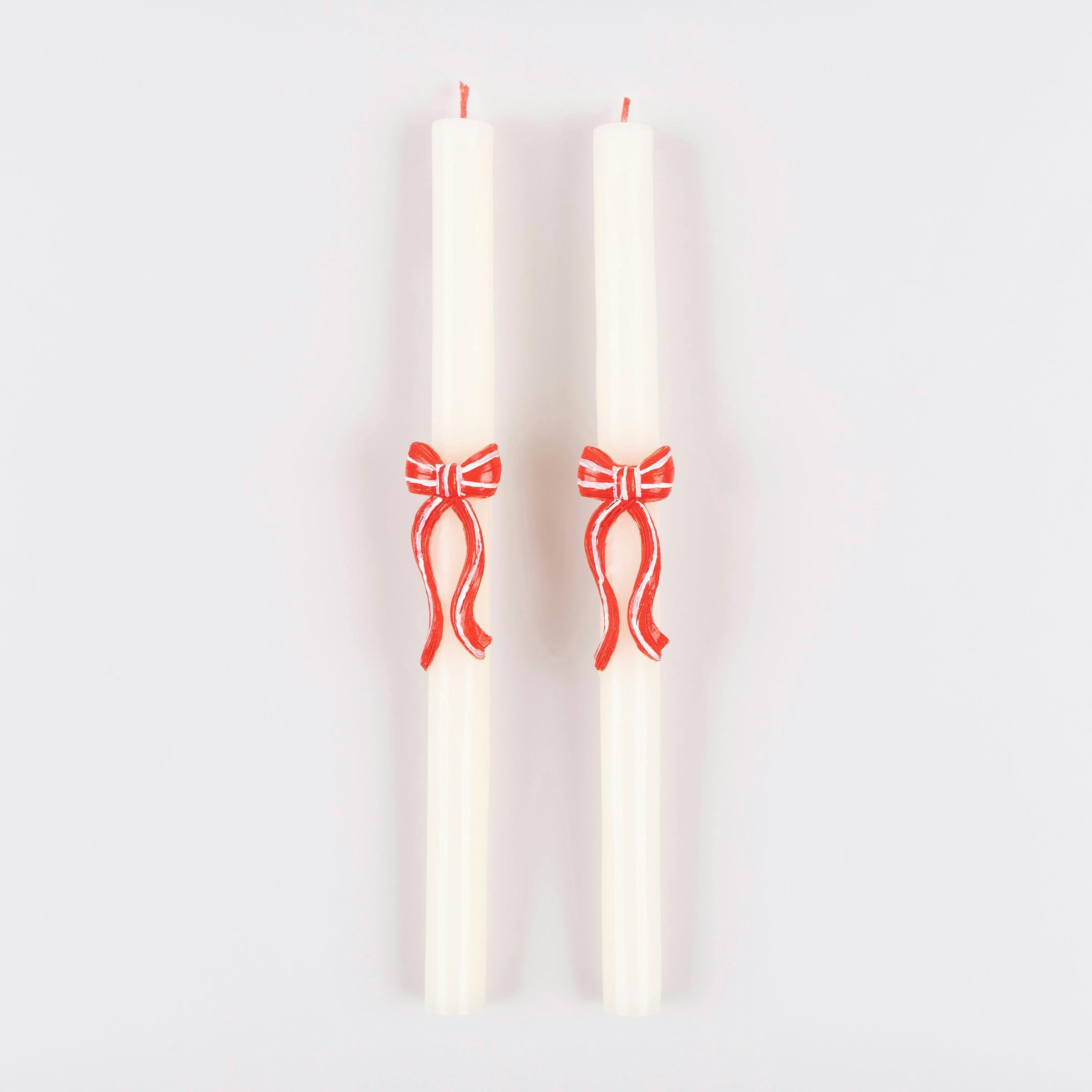 Red Stripy Bow Table Candles
