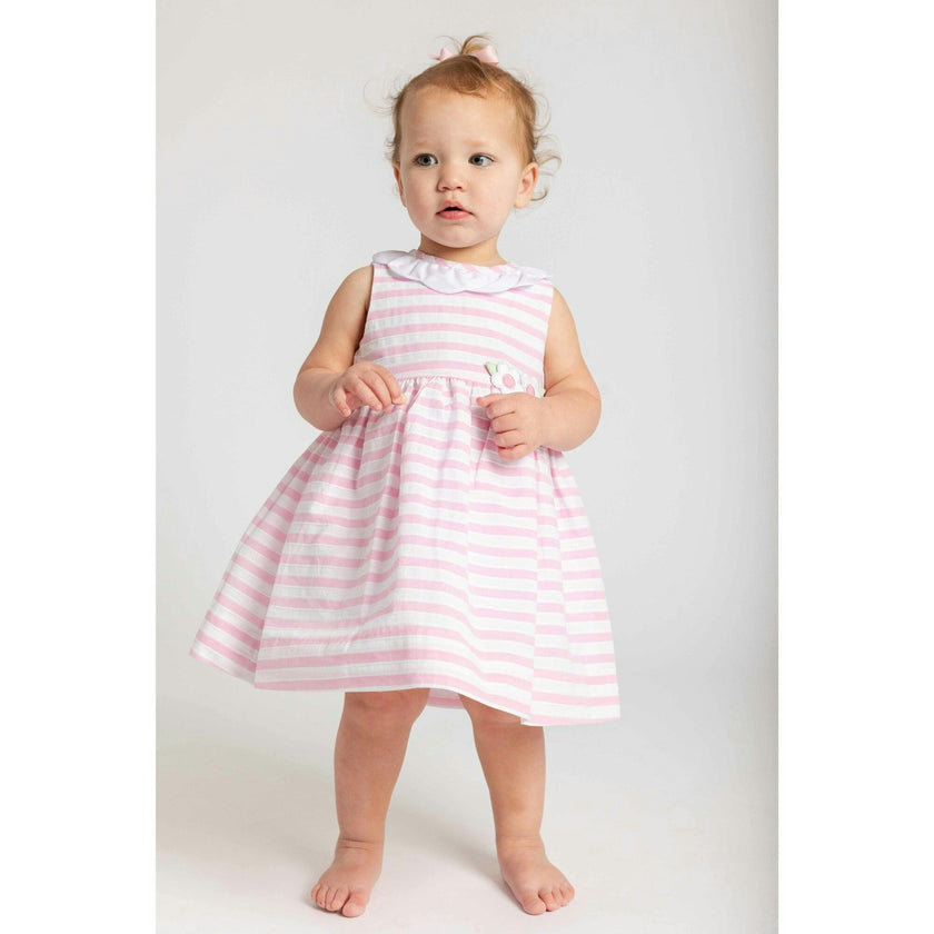 Pink Stripe Dress & Bloomer with Flowers