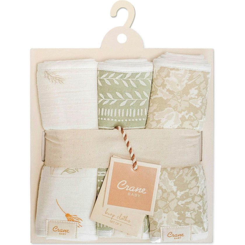 Willow 3-pc. Newborn Burp Cloth Set (Neutral Leaf)