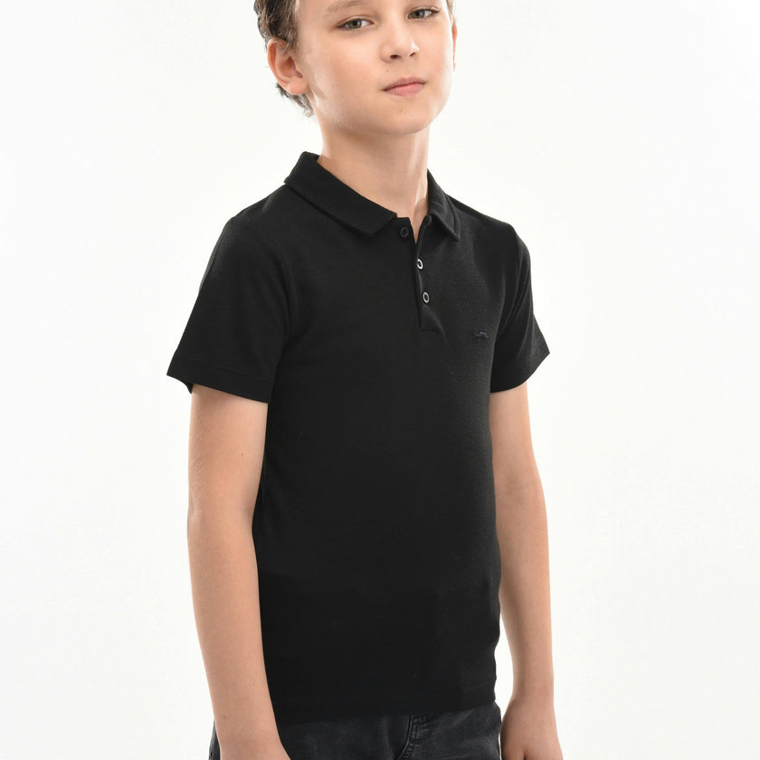 Black Solid Logo Polo
