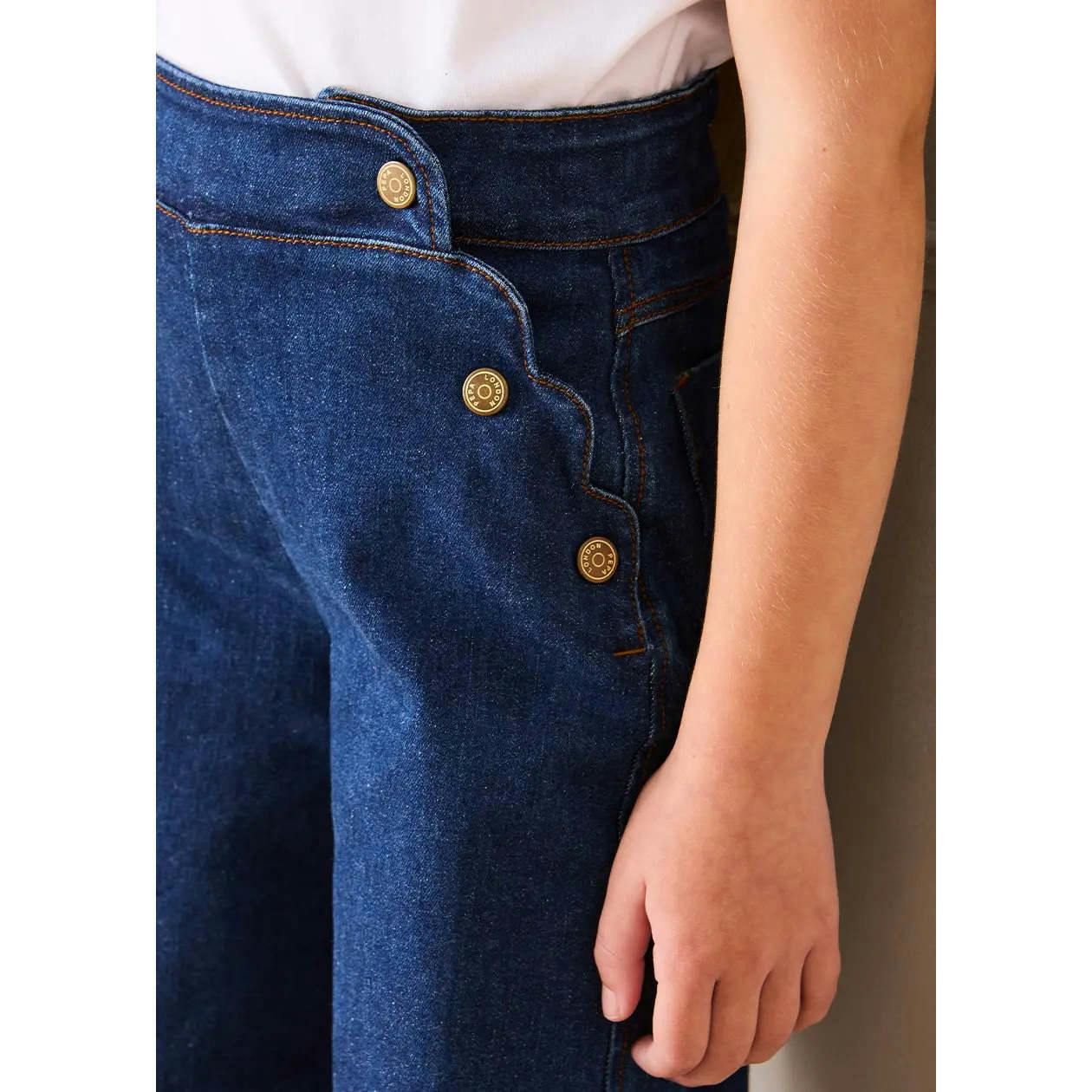 Scallop Detail Wide Leg Jeans in Blue Denim (2-12yrs)