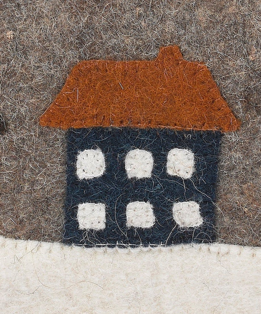 Hand Felted Wool Christmas Pillow Cover, Sleigh Villageâ 12"x24"