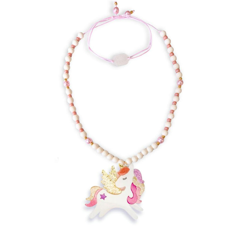 Unicorn Winged Coral Glitter Necklace