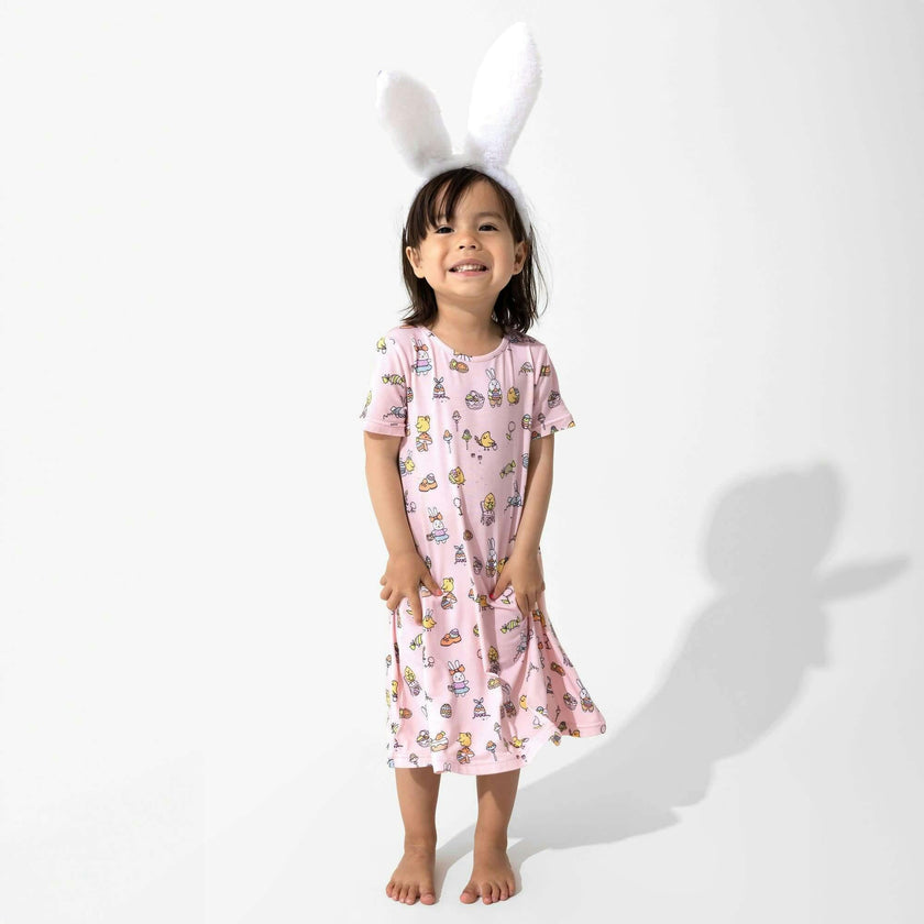 Easter Pink Bamboo Girls' Short Sleeve Dress