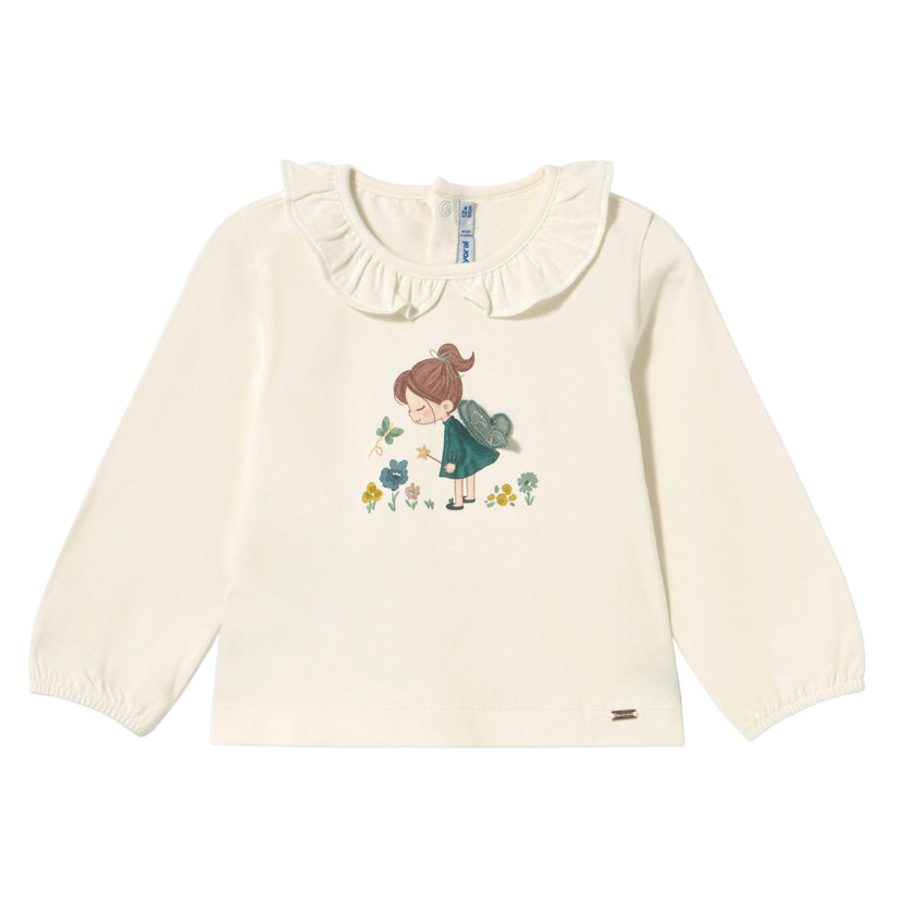 Cream Ruffle-Neck T-shirt