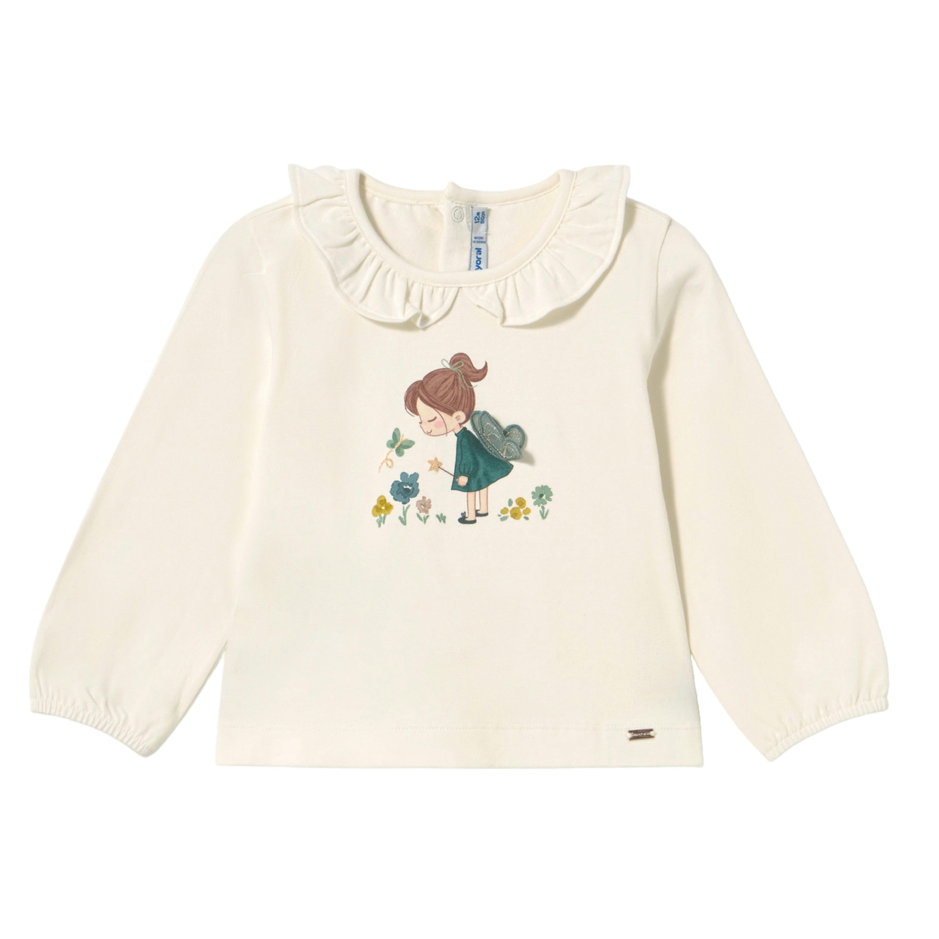 Cream Ruffle-Neck T-shirt
