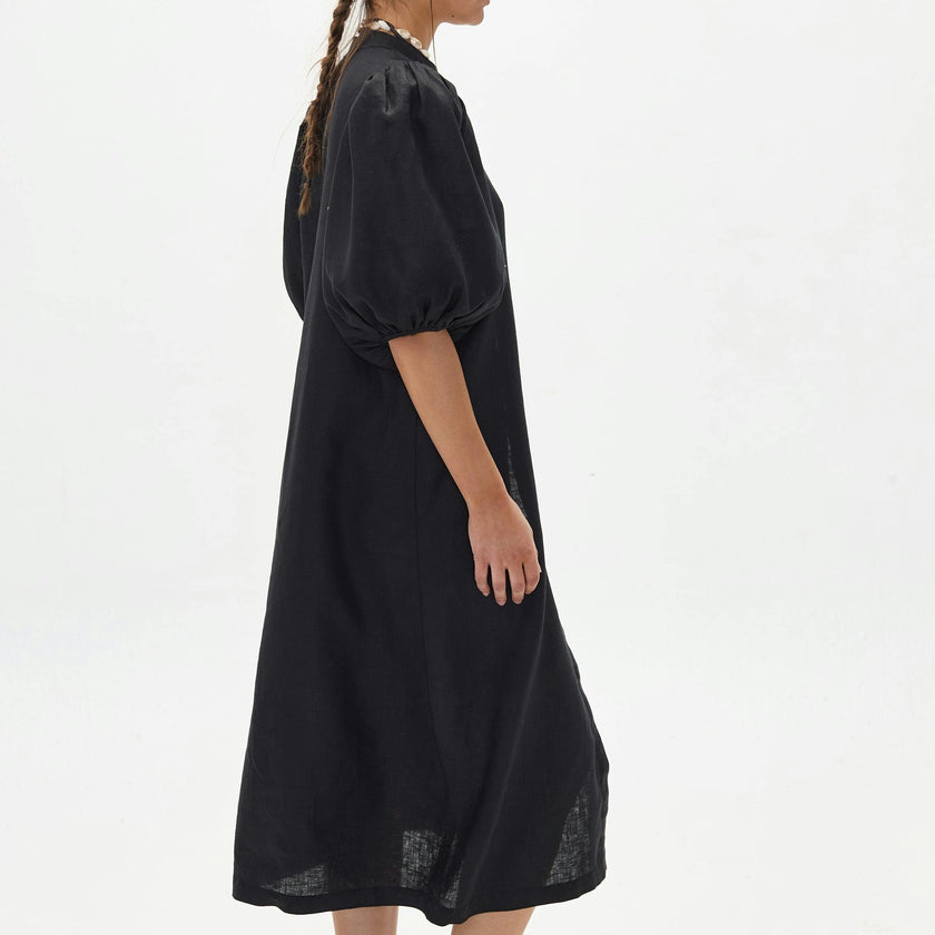 Bubble Linen Dress - Black
