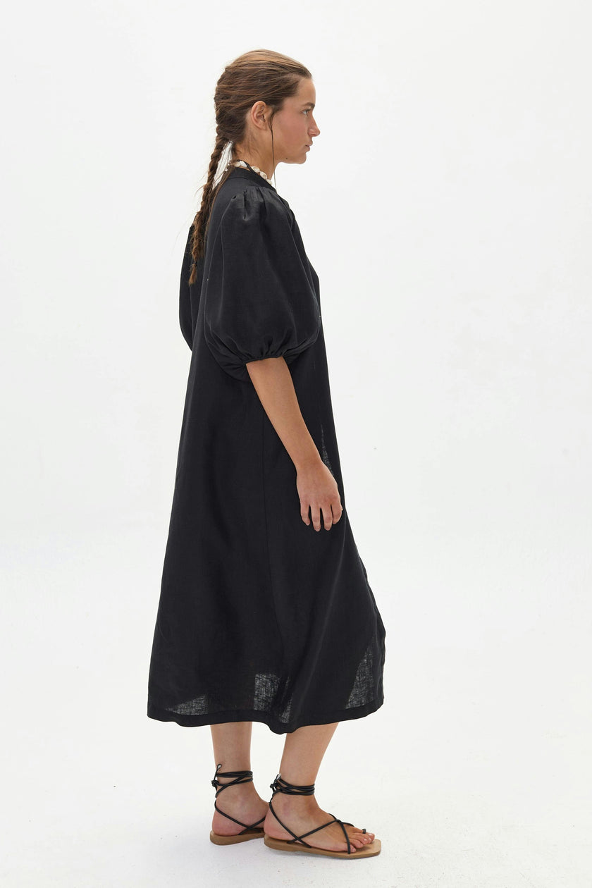 Bubble Linen Dress - Black