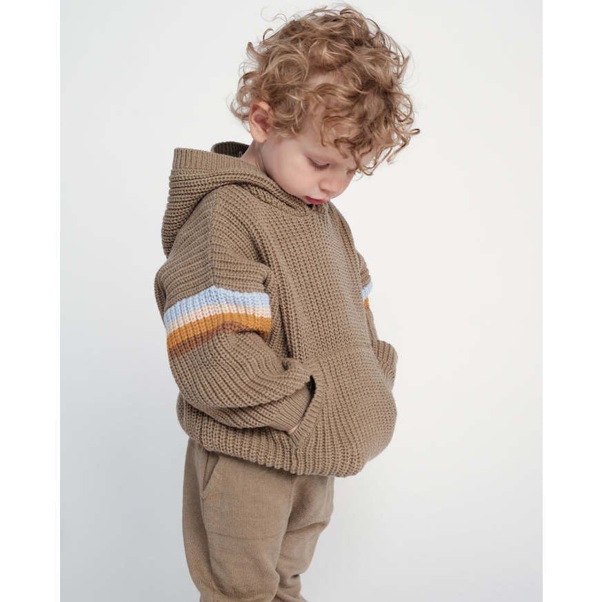 Chunky Ribbed Knit Long Sleeve Front Pocket Boxy Fit Hooded Sweater