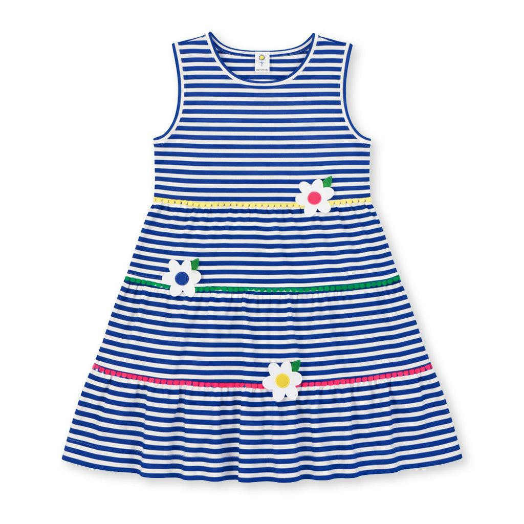 Stripe Knit Dress With Pom Poms & Flowers