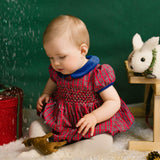 Angelica Navy Tartan Short Sleeve Smocked Bubble