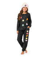 Hacci Sweatshirt with Assorted Color Glitter Chenille Bow Patches