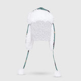The Cozy Trapper Hat – Camping Trails Print with Coconut White Sherpa Liner & Pompoms
