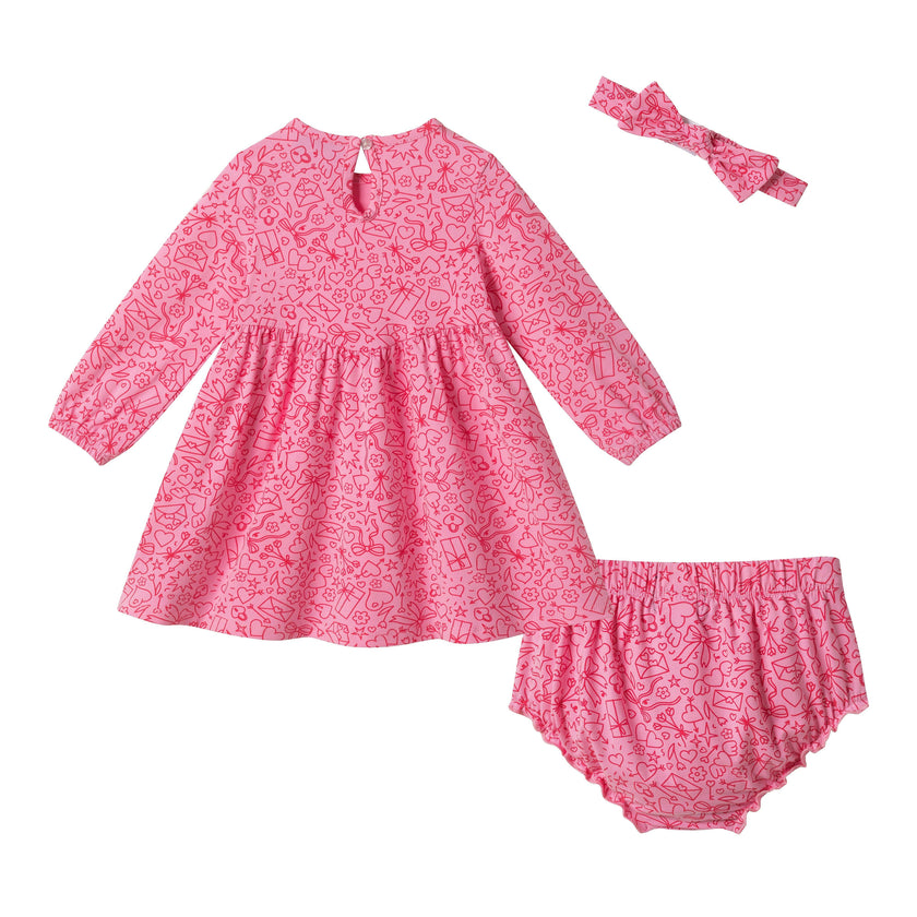 Infant Girls Dress Set | Valentine Doodles - Pink