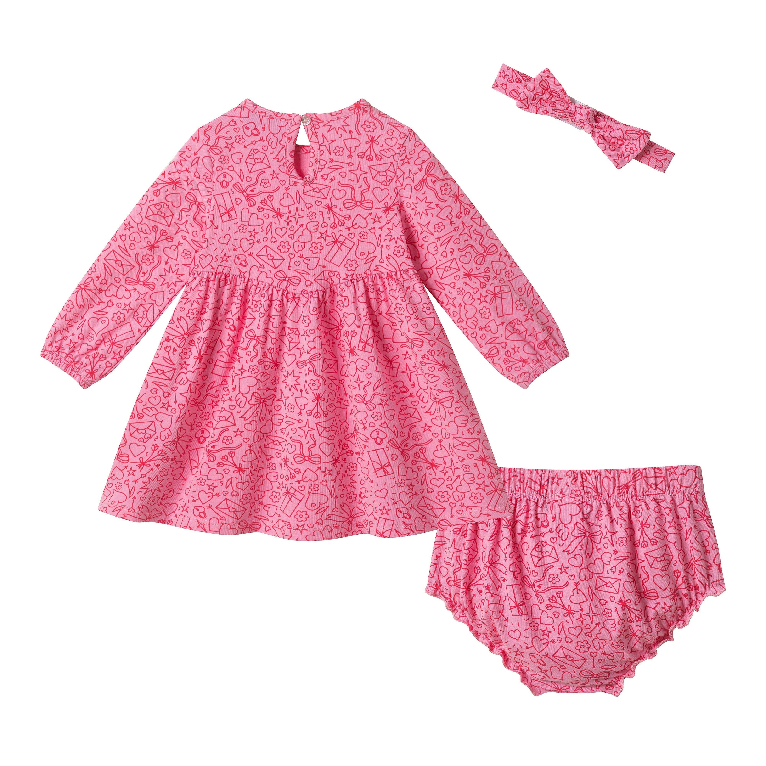 Infant Girls Dress Set | Valentine Doodles - Pink
