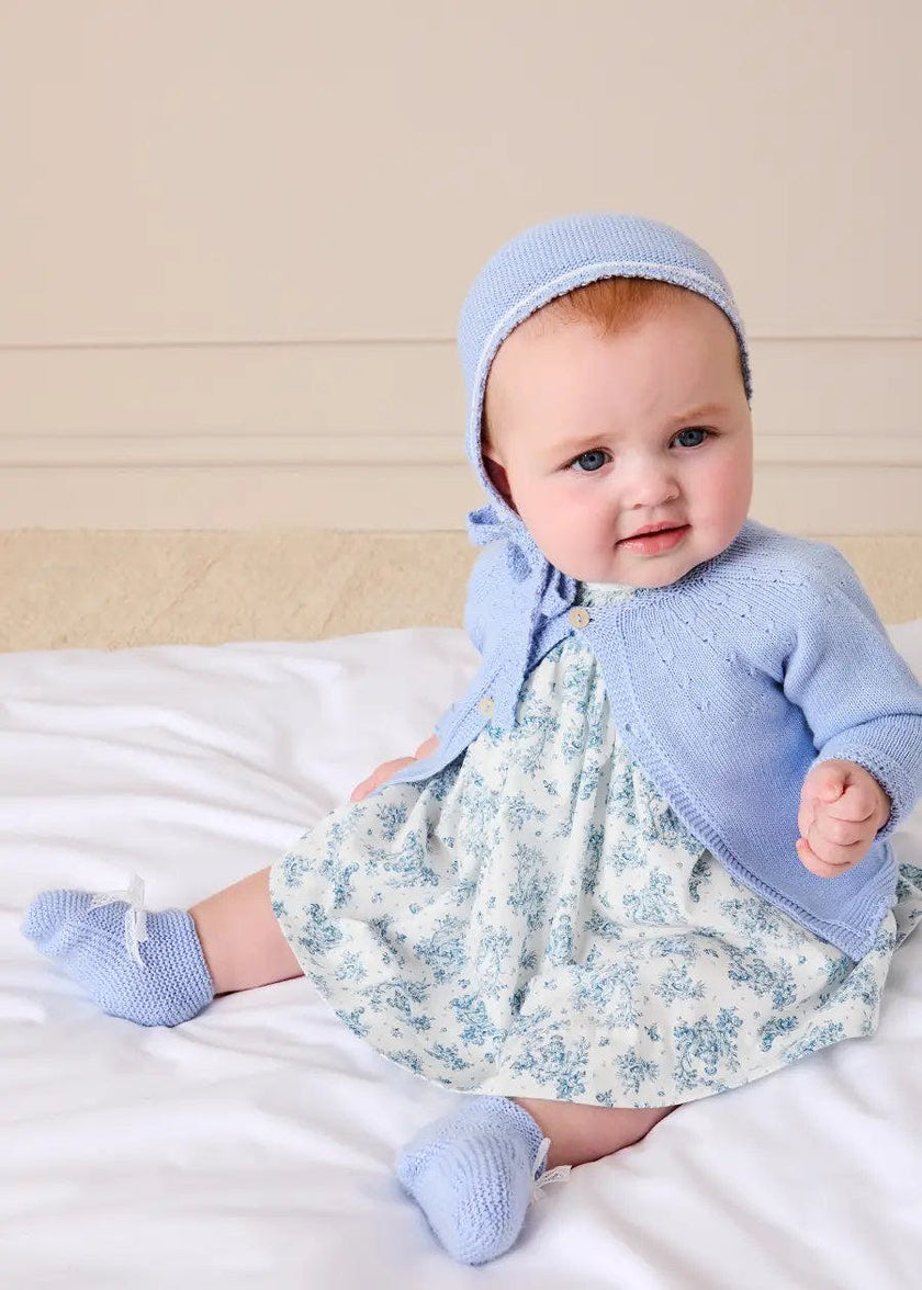 Lace Detail Knitted Booties in Light Blue (0-6mths)