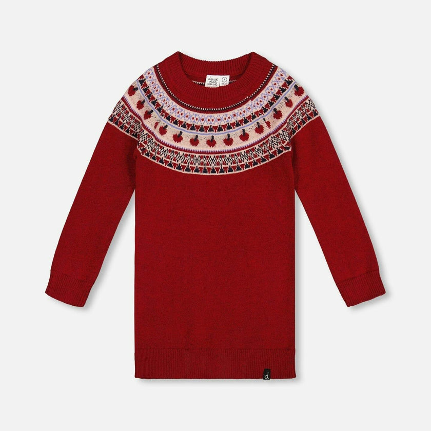 Knit Dress with Apple Jacquard Yoke