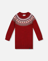 Knit Dress with Apple Jacquard Yoke