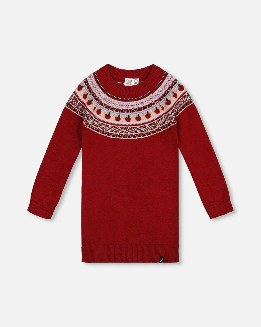 Knit Dress with Apple Jacquard Yoke
