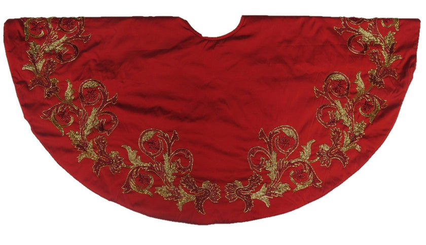Imperial Design Hand Beaded Red Christmas Tree Skirt Red 60"