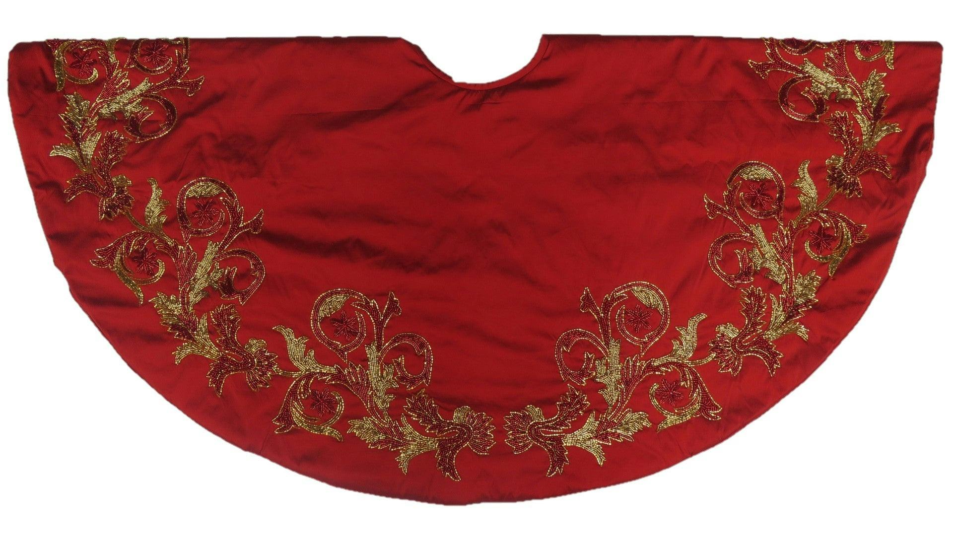 Imperial Design Hand Beaded Red Christmas Tree Skirt Red 60