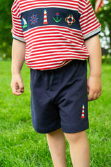 Knit Short Set With Nautical Appliqué