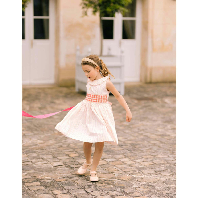 Capucine Blue Yellow Stripe Sleeveless Smocked Dress