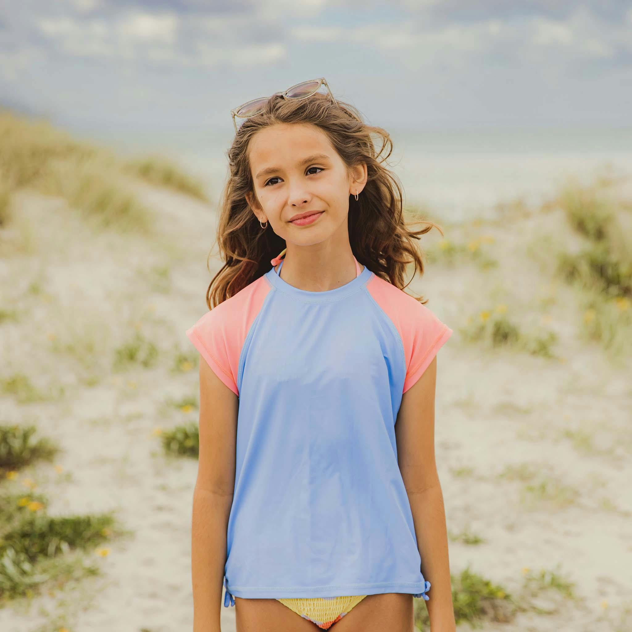 Cornflower Peach Sleeve SS Rash Top