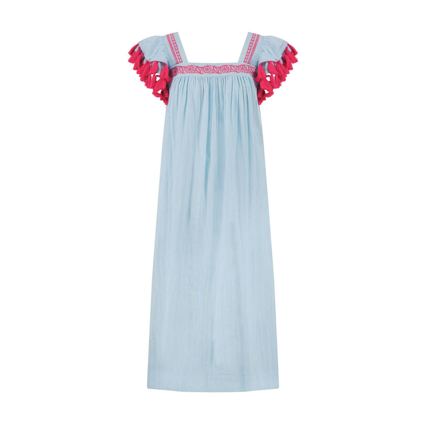 Maxi Sandrine Womens Dress Sky Embroidery, Sky Embroidery