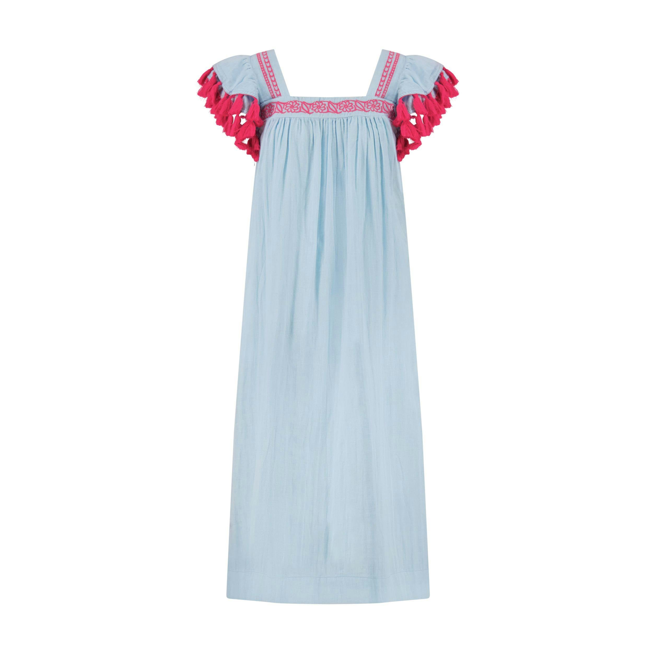 Maxi Sandrine Womens Dress Sky Embroidery, Sky Embroidery