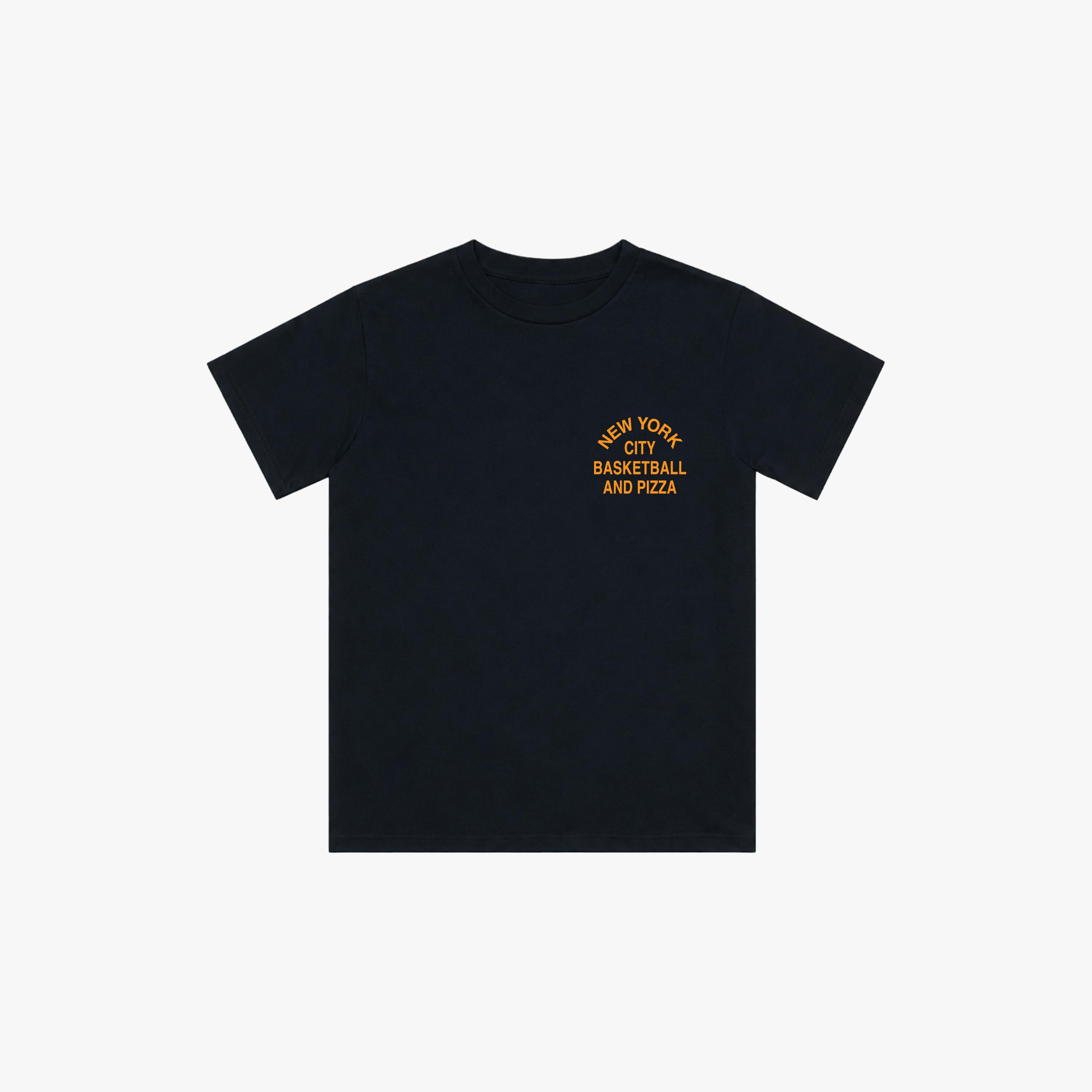 Kids Navy NYC Basketball & Pizza Tee