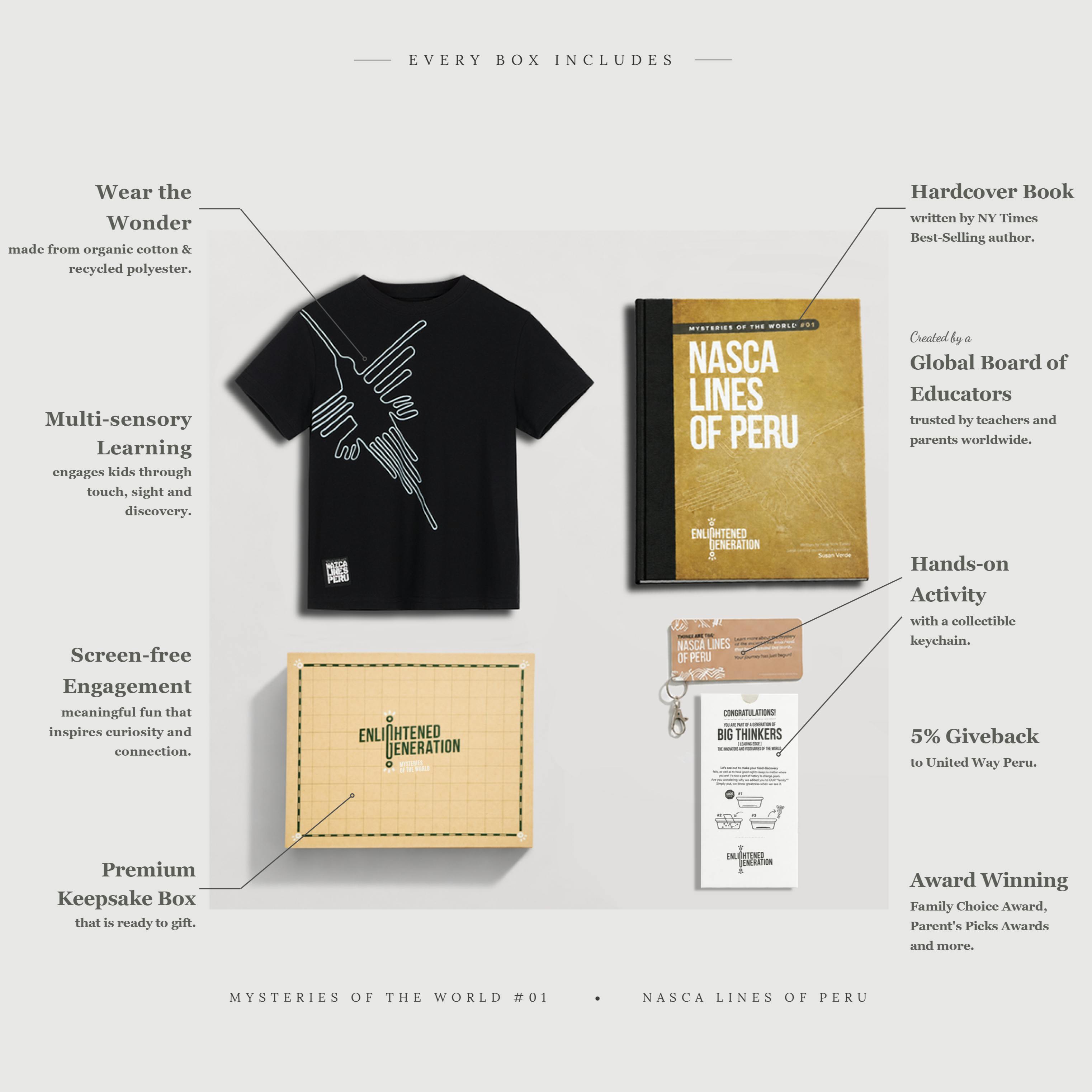 Nasca Gift Box with Mystery Hummingbird Kids Tee, Book, and Activities