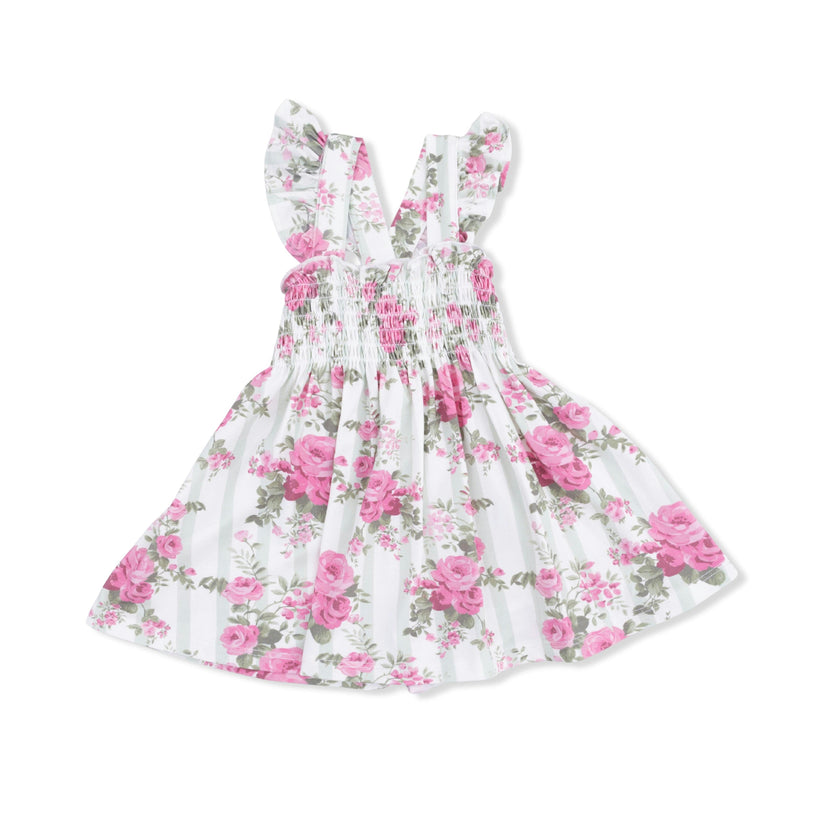 Cabbage Rose Stripe - Smocked Top with Bloomer