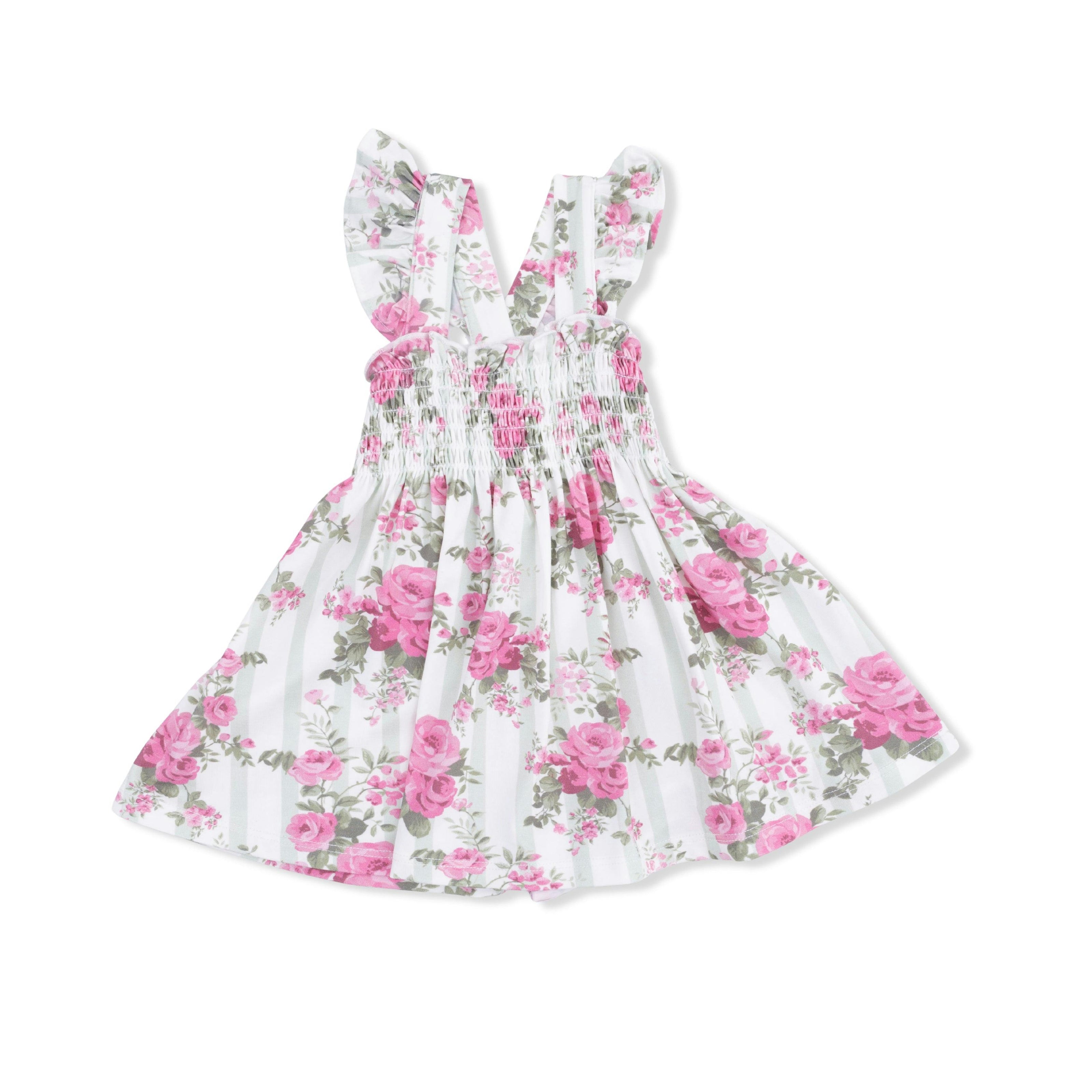 Cabbage Rose Stripe - Smocked Top with Bloomer